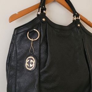 Gucci Black Leather Handbag Embossed GG